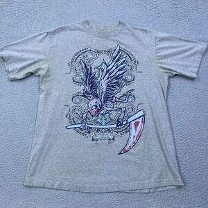 VTG Y2k Avirex Grim Reaper Shirt Mens‎ L Gray Skull Scythe Grunge Y2K Skater